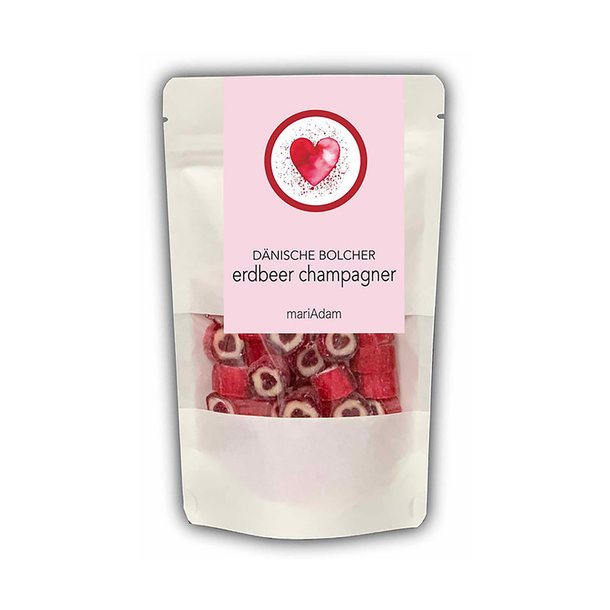 ERDBEER CHAMPAGNER Herzen Handgemachte Dänische Bolcher 100g