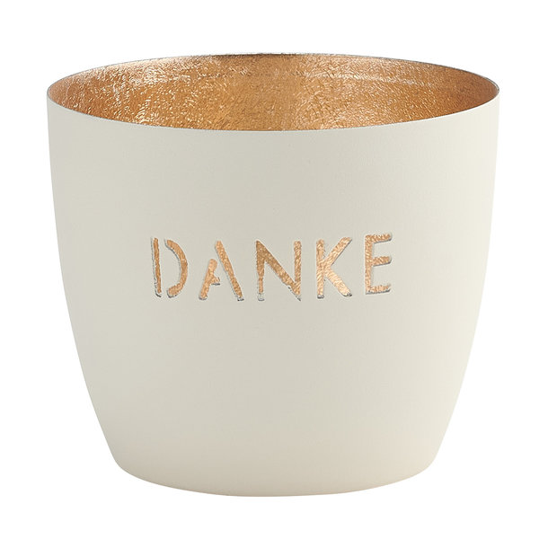 Madras, Windlicht, M, Motiv: Danke, weiß/gold - Windlicht
