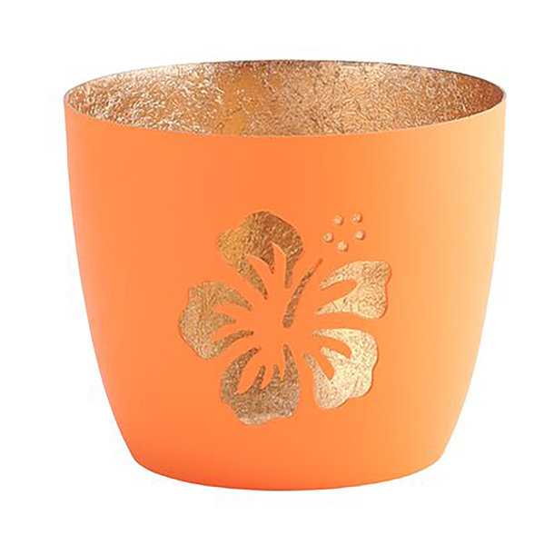 Madras, Windlicht, M, Motiv: Hibiskus, neon orange/gold - WINDLICHT