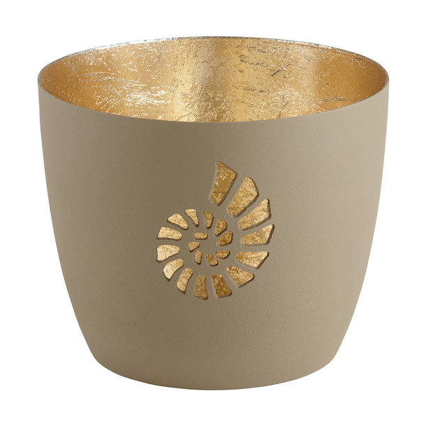 Madras, Windlicht, M, Motiv: Muschel, sandstone/gold - Windlicht