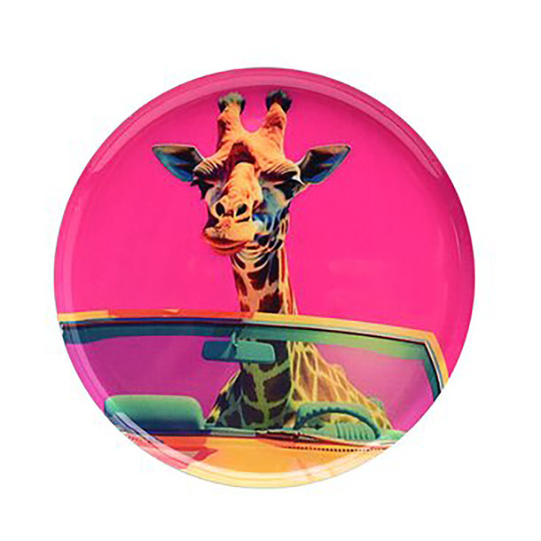 Love Trays, Dekotablett, XS, Motiv: Giraffe, rund, pink - Glasteller