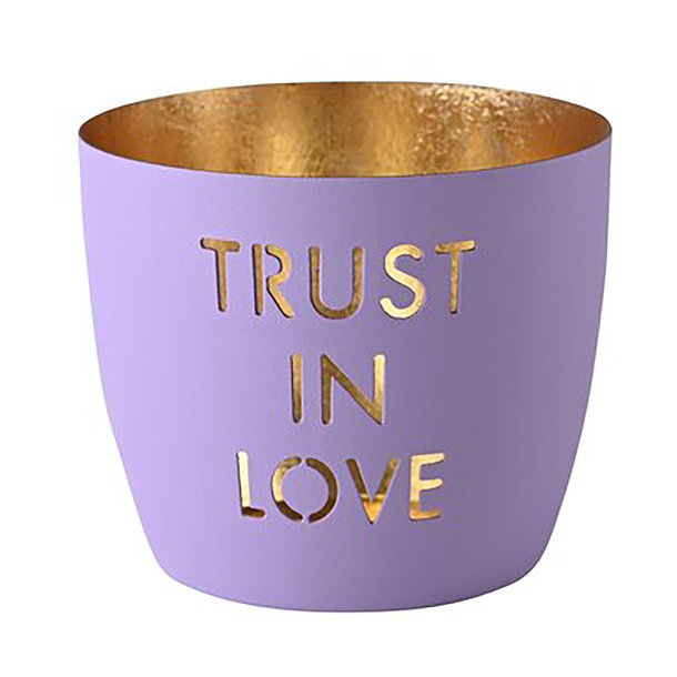 Madras, Windlicht, M, Motiv: Trust in love, lila/gold - WINDLICHT