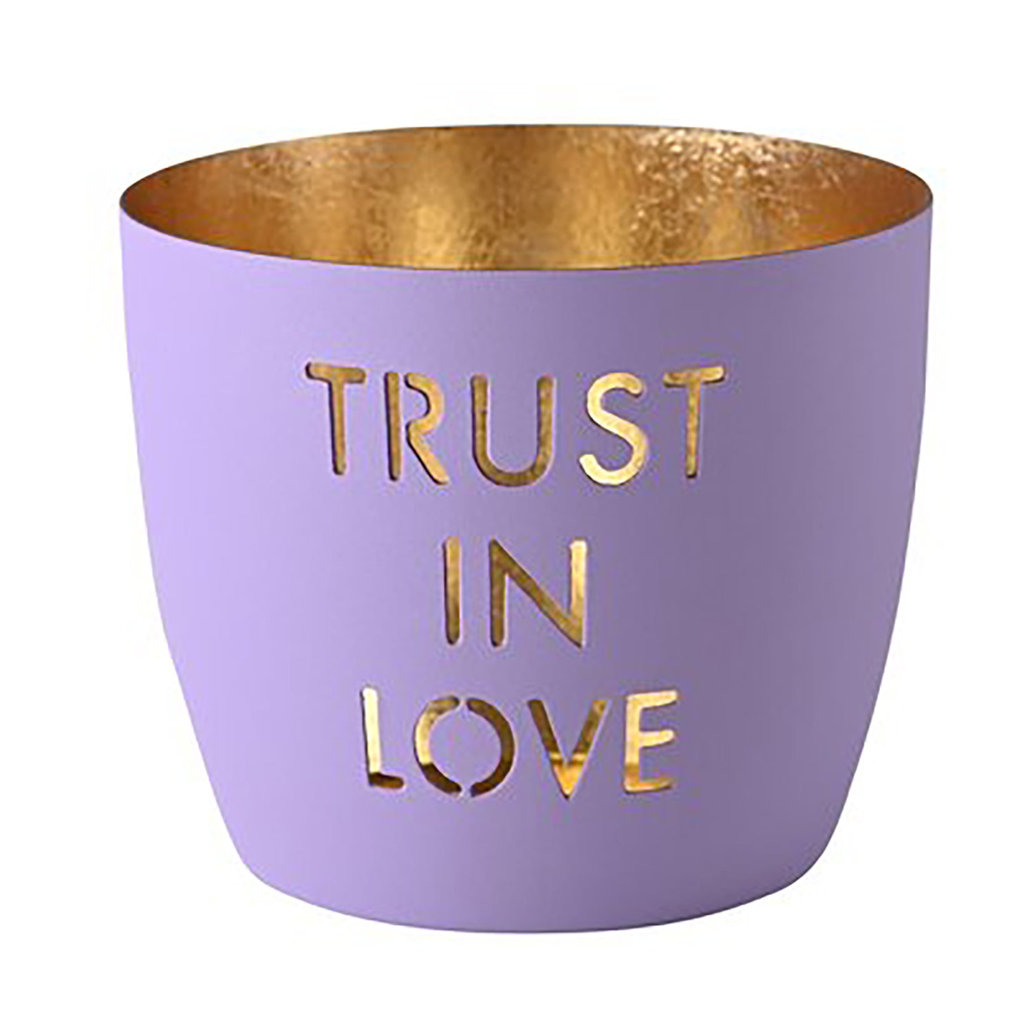 Madras, Windlicht, M, Motiv: Trust in love, lila/gold - WINDLICHT