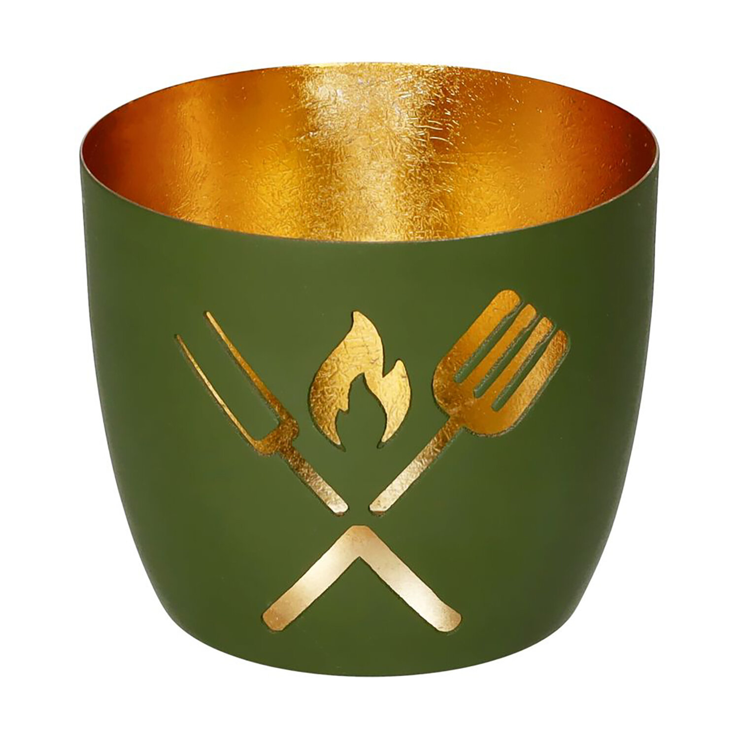 Madras Windlicht M - Grillbesteck olivgrün/gold