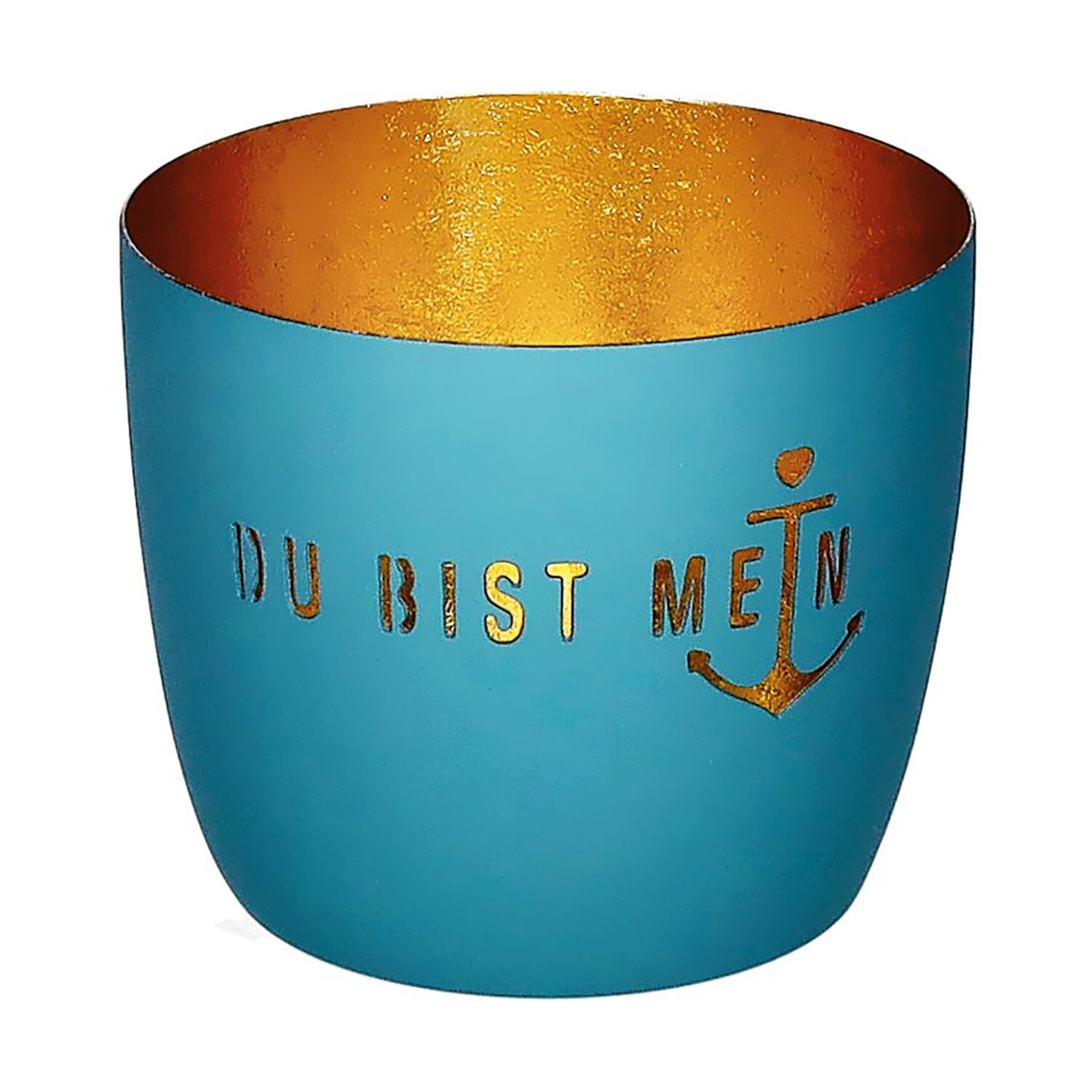 Madras Windlicht M - Du bist mein Anker powder blue/gold