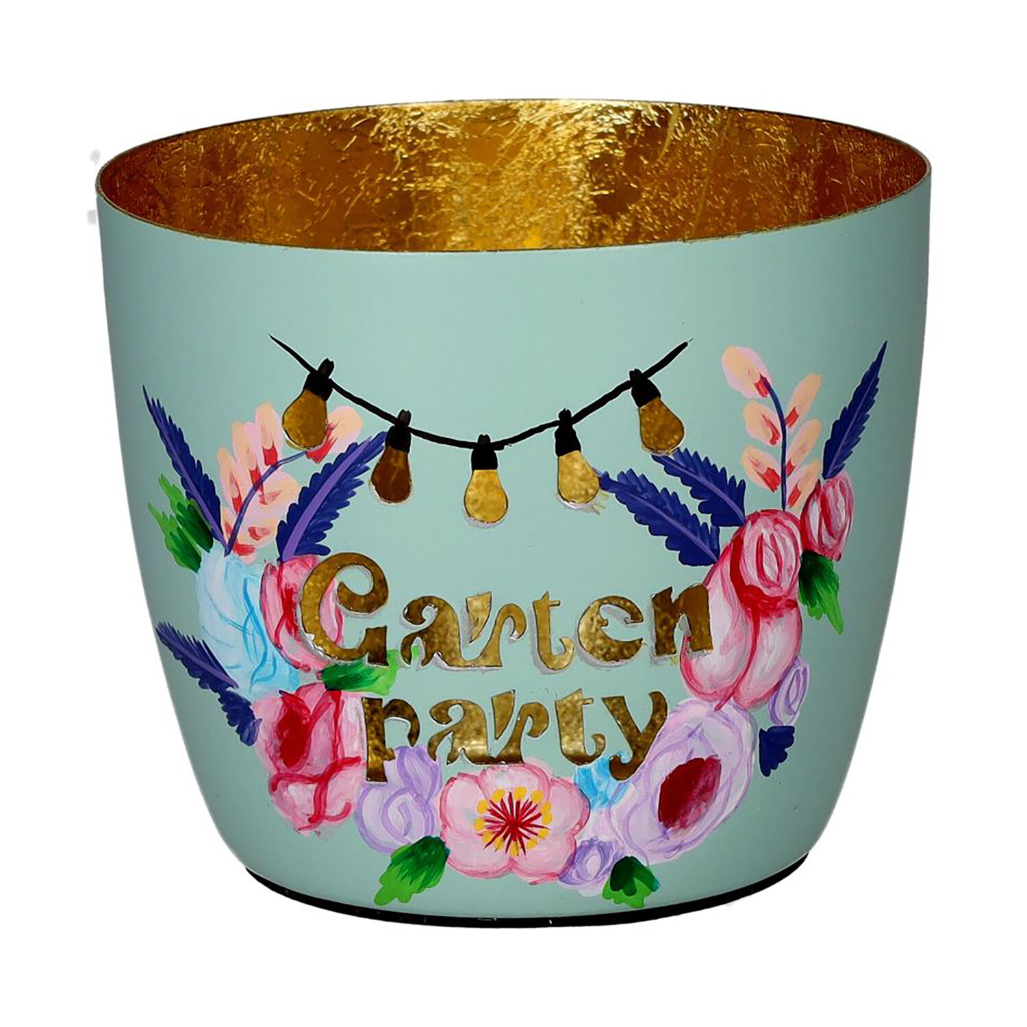 Madras Windlicht  M - Gartenparty mint, gold