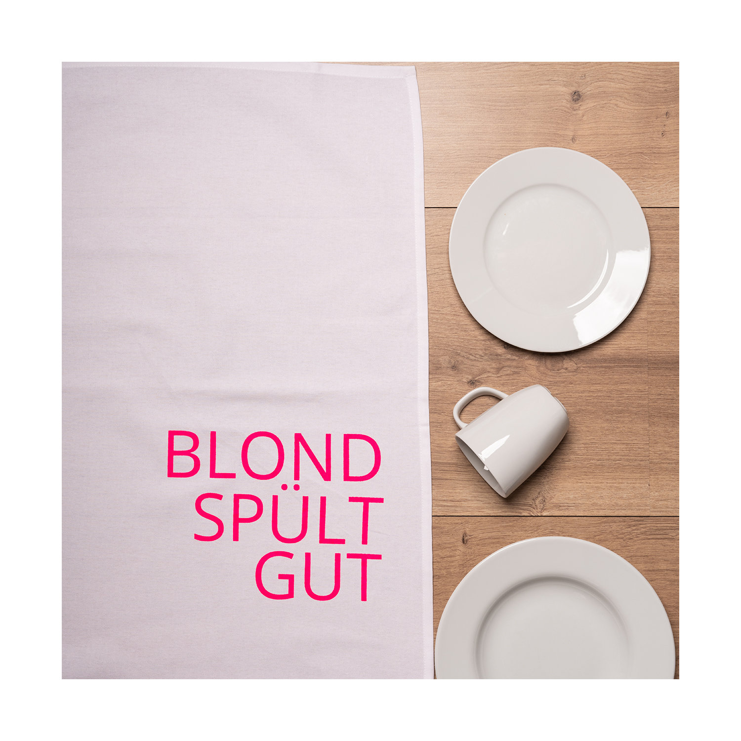 1730 Geschirrtuch weiss 50x70cm - Motiv: Blond spült gut