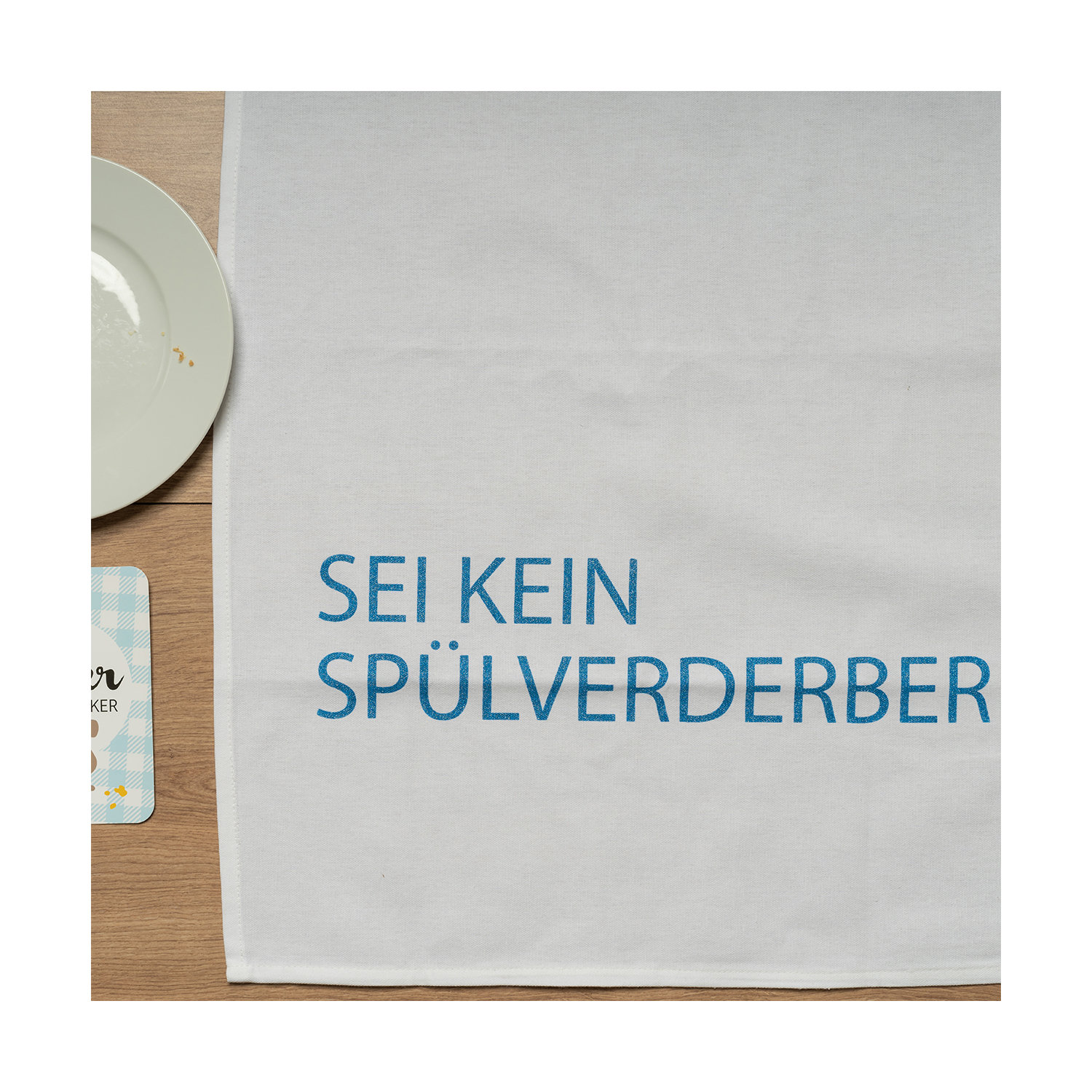 1730 Geschirrtuch weiss 50x70cm - Motiv: Sei kein Spülverderber