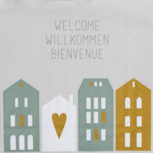 Cocktailservietten Welcome Willkommen Bienvenue