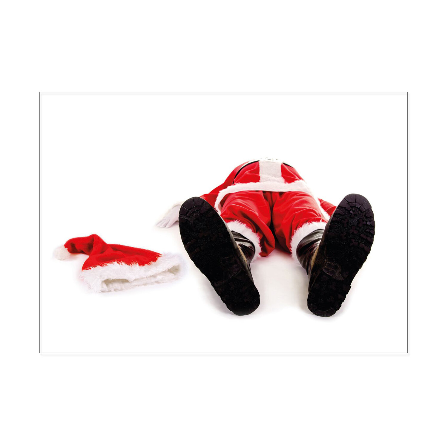 Postkarte quer - Erschöpfter Weihnachtsmann