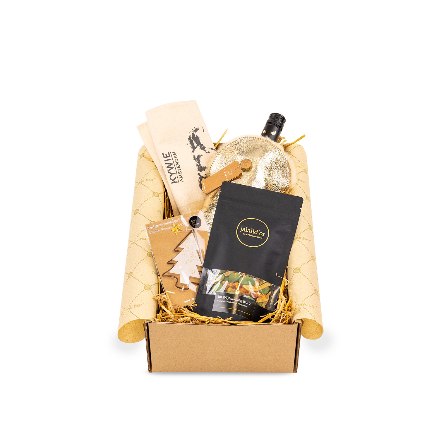 Geschenkidee \'Weißwein & Winterglanz\' - Stilvoll genießen mit goldenem Akzent