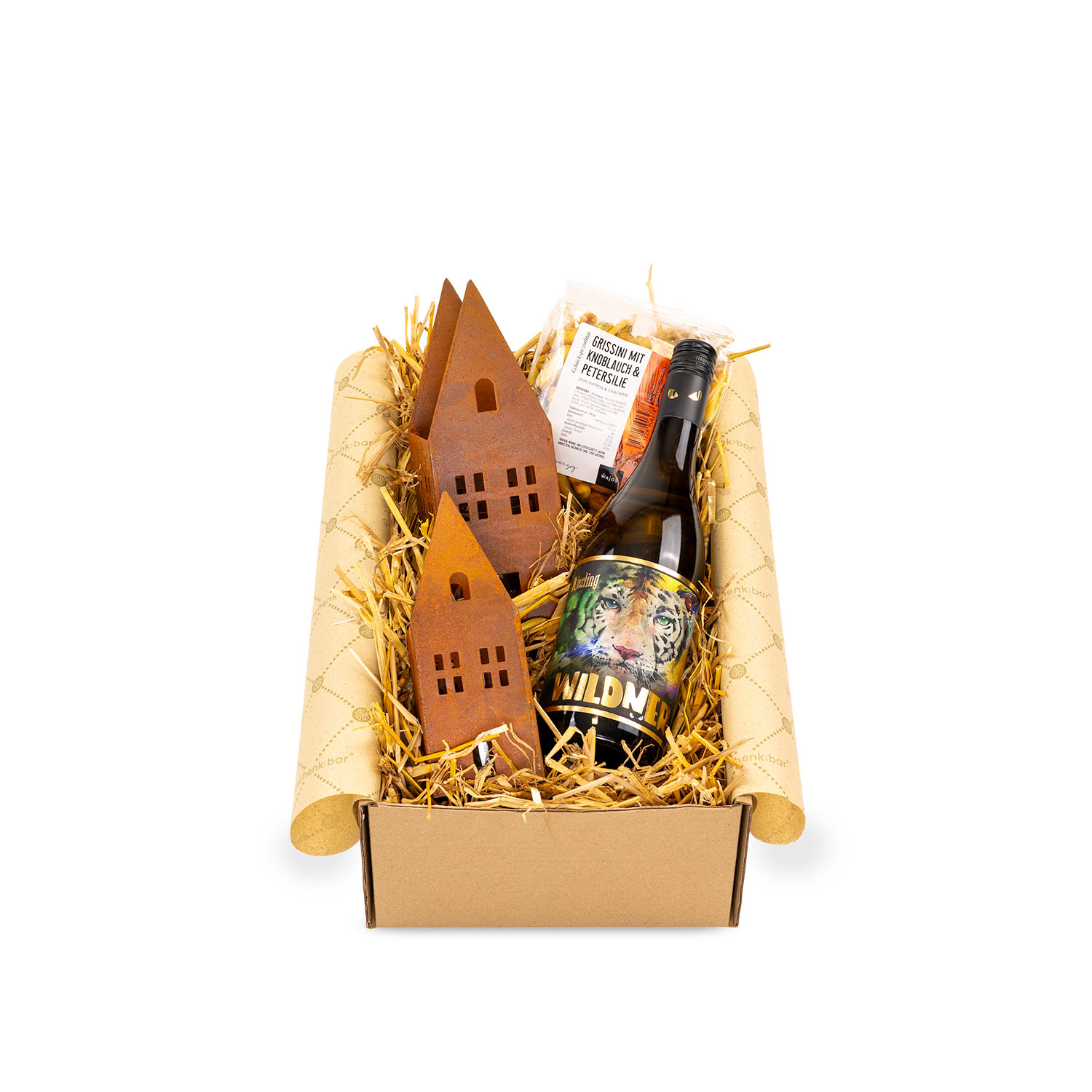 Geschenkidee \'Rustikaler Wintergruß\' - Stilvoll genießen mit Wein & Licht