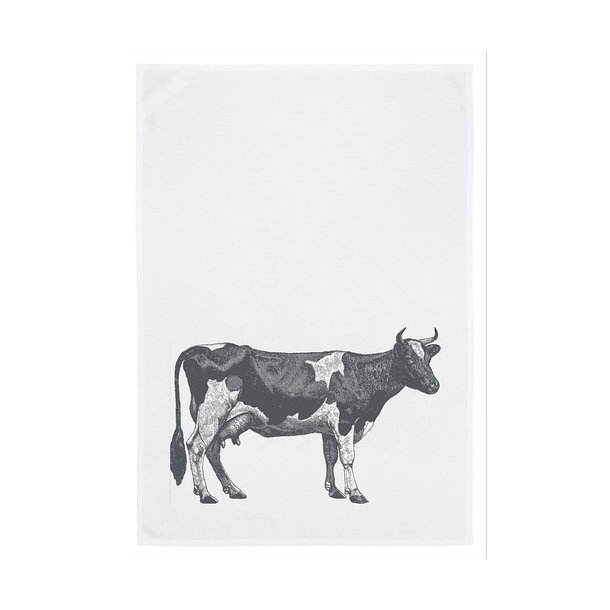 1730 Geschirrtuch weiss 50x70cm - Motiv: Kuh grau