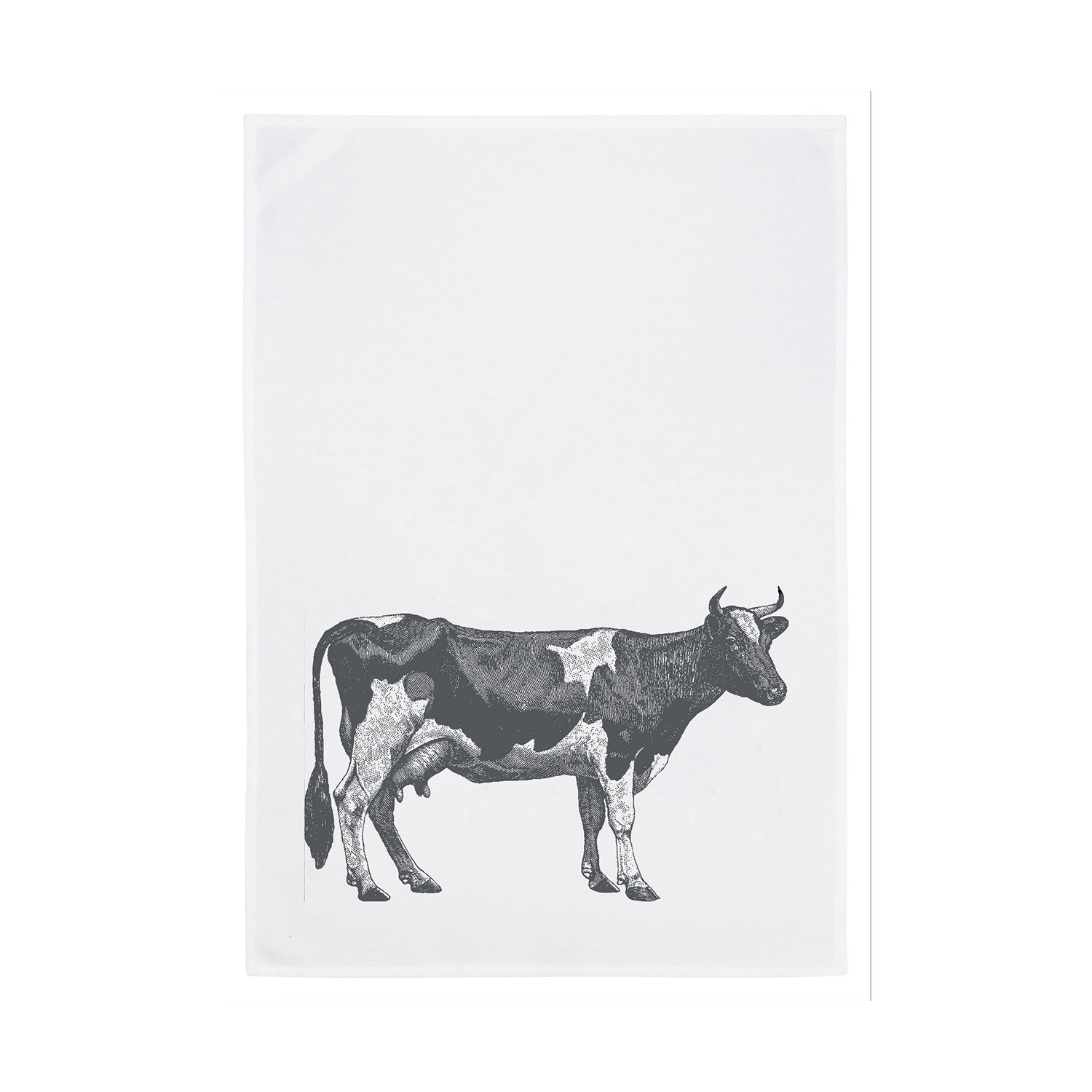 1730 Geschirrtuch weiss 50x70cm - Motiv: Kuh grau