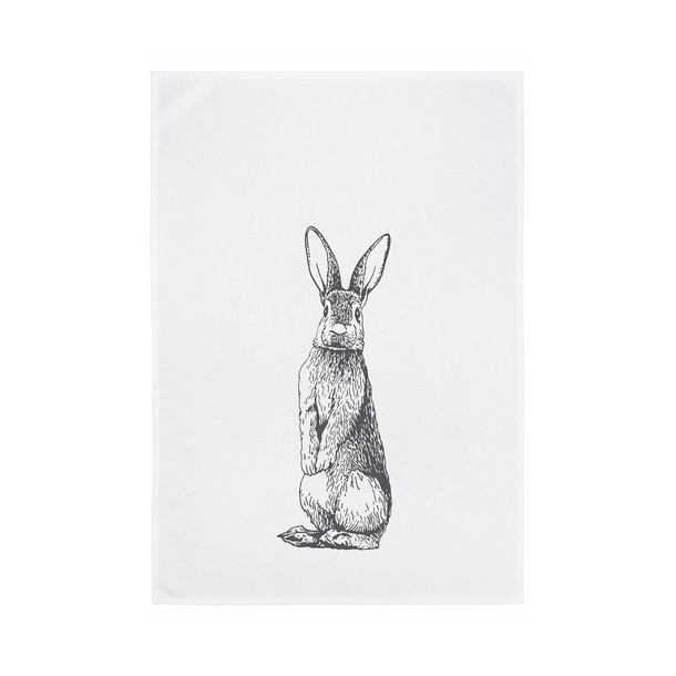 1730 Geschirrtuch weiß 50x70cm - Motiv: Stehender Hase