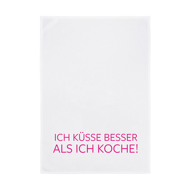 1730 Geschirrtuch weiss 50x70cm - Motiv: Ich Küsse besser als ich ..