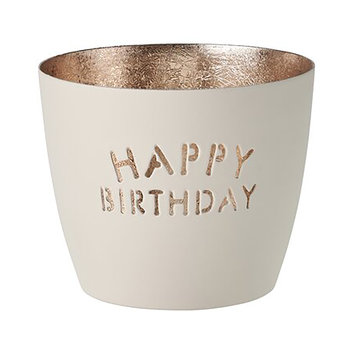 Madras, Windlicht, M, Motiv: Happy Birthday, weiß/gold - Windlicht