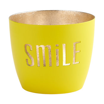Madras, Windlicht, M, Motiv: Smile, neon gelb/gold - Windlicht