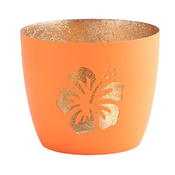 Madras, Windlicht, M, Motiv: Hibiskus, neon orange/gold - WINDLICHT