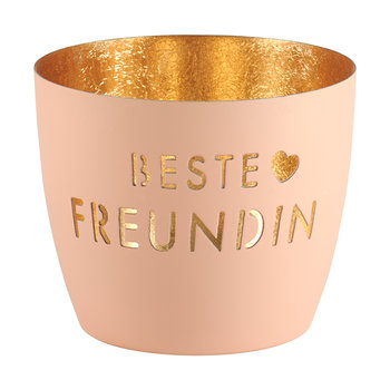 Madras, Windlicht, M, Motiv: Beste Freundin, pastellorange/g - Windlicht