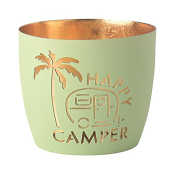 Madras, Windlicht, M, Motiv: Happy Camper, pastellgrün/gold - WINDLICHT