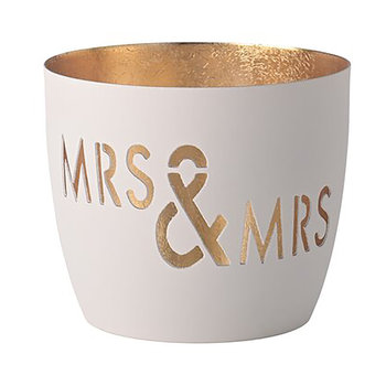 Madras, Windlicht, M, Motiv: Mrs & Mrs, weiß/gold - WINDLICHT
