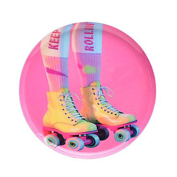 Love Trays, Dekotablett, XS, Motiv: Rollschuhe, rund, rosa - Glasteller