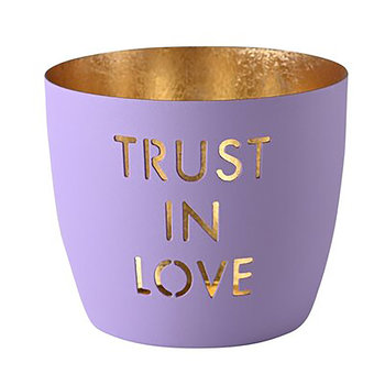 Madras, Windlicht, M, Motiv: Trust in love, lila/gold - WINDLICHT