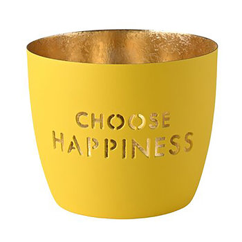 Madras, Windlicht, M, Motiv: Choose happiness, gelb/gold - WINDLICHT