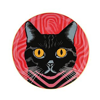 Love Trays, Dekotablett, XS, Motiv: Katze, rund, mehrfarbig - Glasteller