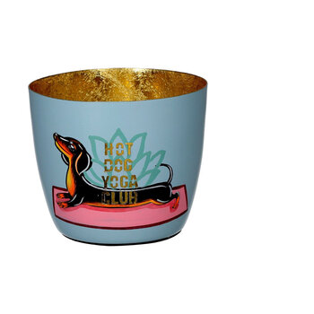 Madras Windlicht  M - Yoga Hund blau, gold
