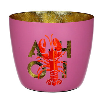 Madras Windlicht M - Hummer Ahoi rosa/gold