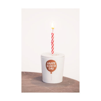 GOF Mini Geburtstagsbecher, Motiv: Happy Birthday - kleiner Porzellanbecher mit Deckel und Kerze