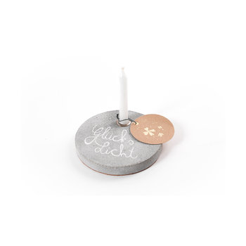GOF Lichtkreis, runder Kerzenhalter. Motiv: Glücks Licht - Runder Kerzenhalter aus Terrazzo mit Druck.