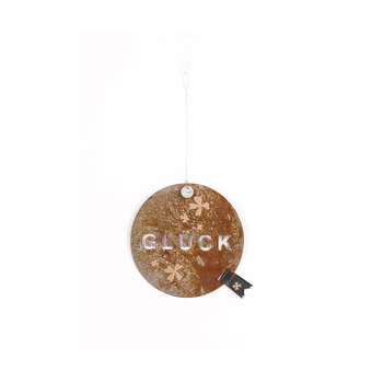 GOF Wunschschilder, Motiv: Glück - Schilder aus rostigem Metall mit Stanzung und Druck. Tag aus
