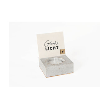 GOF Lichtwünsche, Motiv: Glückslicht - Teelichthalter aus Terrazzo mit Korkboden und Schlitz für Ka