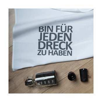 1730 Geschirrtuch weiß 50x70cm - Motiv: Bin für jeden Dreck zu haben
