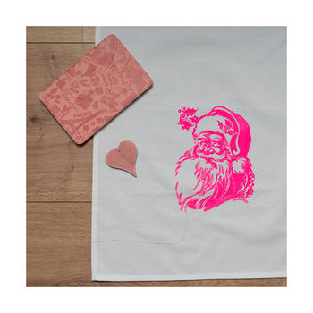 1730 Geschirrtuch weiss 50x70cm - Motiv: Weihnachsmann neon pink