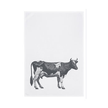 1730 Geschirrtuch weiss 50x70cm - Motiv: Kuh grau