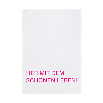 1730 Geschirrtuch weiss 50x70cm - Motiv: Her mit dem schönem Leben
