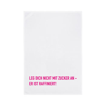 1730 Geschirrtuch weiss 50x70cm - Motiv: Leg Dich nicht mit Zucker an pink