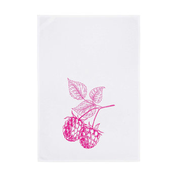 1730 Geschirrtuch weiss 50x70cm - Motiv: Himbeere pink