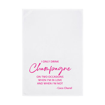 1730 Geschirrtuch weiss 50x70cm - Motiv: I only drink Champagne in Pink