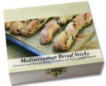 Mediterranean Bread Sticks-Gewürzkasten - Gewürze und Rezept für Brotzstangen mit Käse und Kräutern